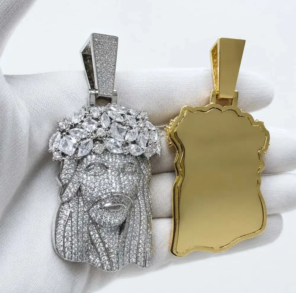 Iced Out Jesus Head Pendant with 22 inch Cuban Link Chain.